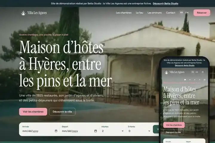 Le site de démonstration Villa Les Agaves, sur ordinateur et sur téléphone