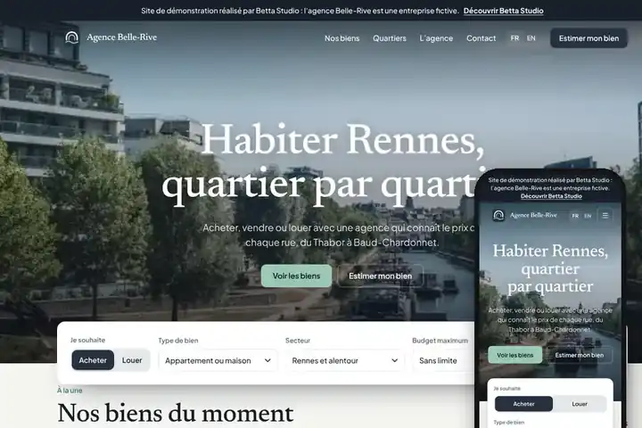 Le site de démonstration Agence Belle-Rive, sur ordinateur et sur téléphone