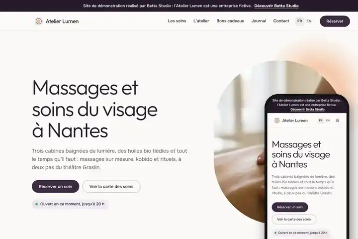 Le site de démonstration Atelier Lumen, sur ordinateur et sur téléphone