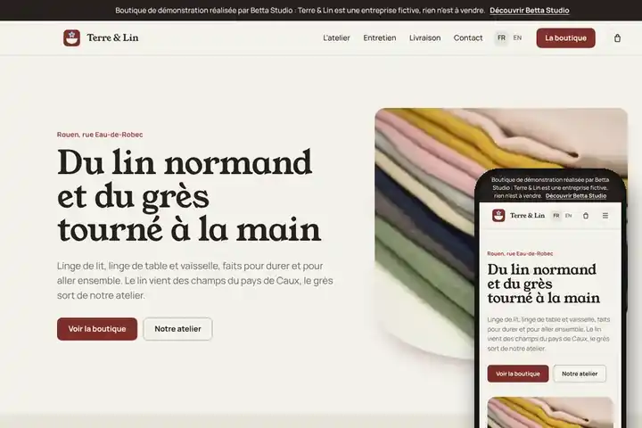 Le site de démonstration Terre & Lin, sur ordinateur et sur téléphone