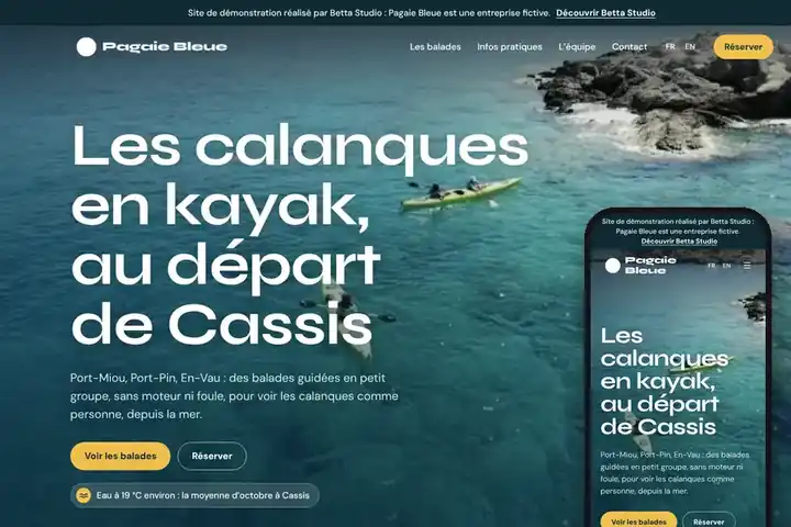Le site de démonstration Pagaie Bleue, sur ordinateur et sur téléphone